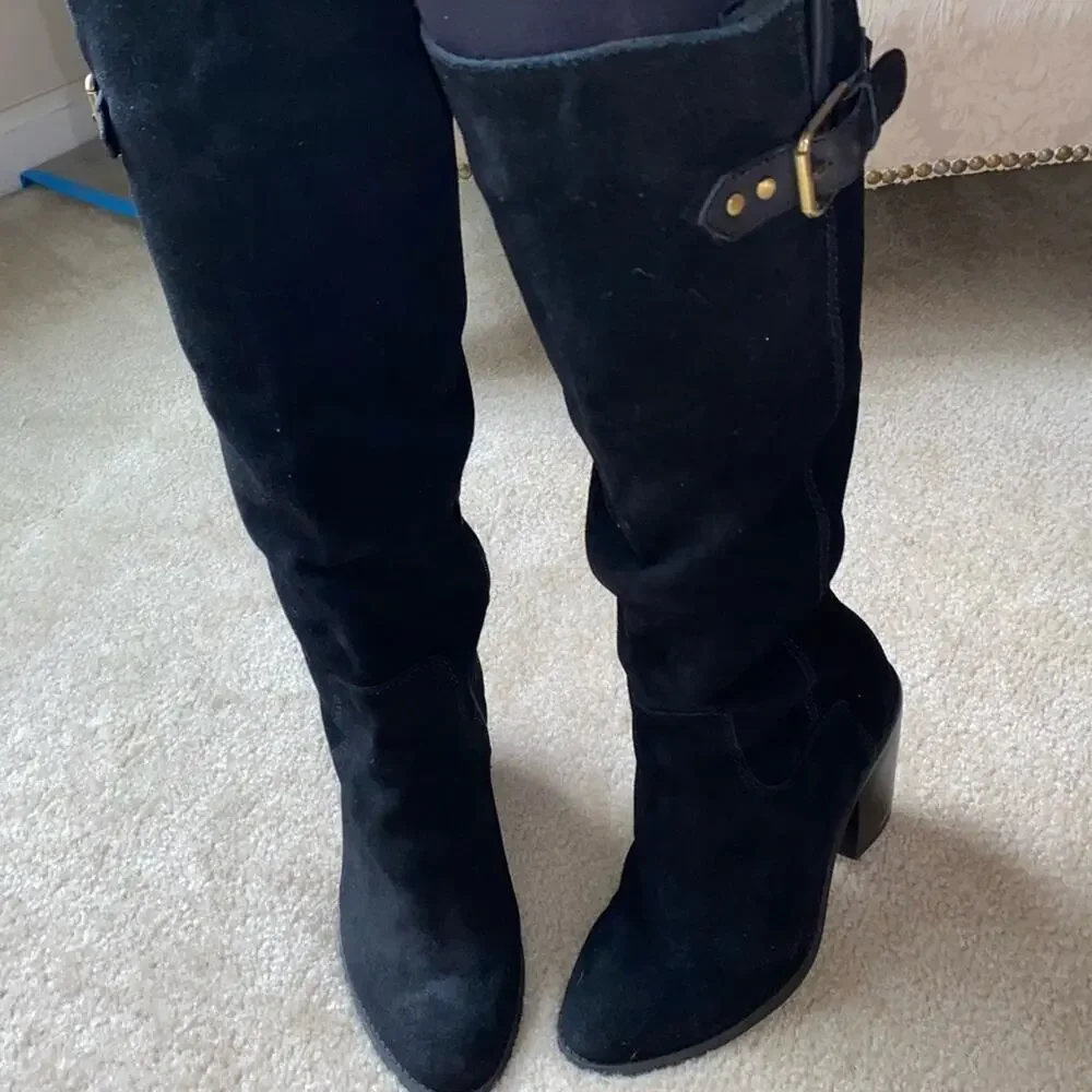 Kelsi Dagger Garnet Hill $225 Women's Black Suede Knee-High Boots 7 EUC